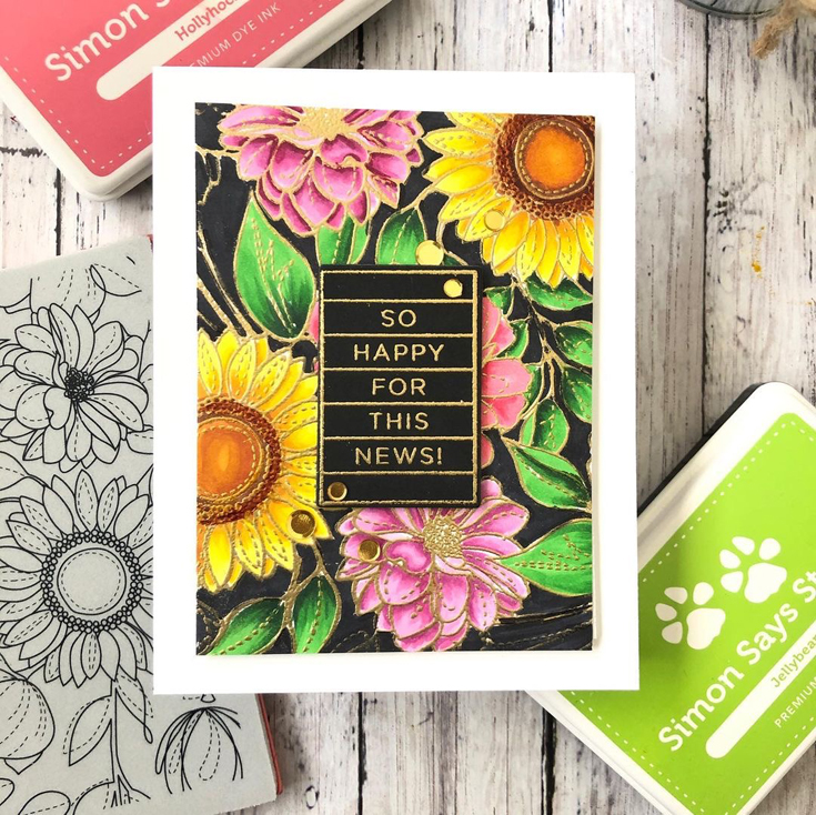 Sidnie Des Jardins Simon Says Stamp July 2021 Throwback Thursday Happy Days stamp and die set and Floral Mix cling background stamp