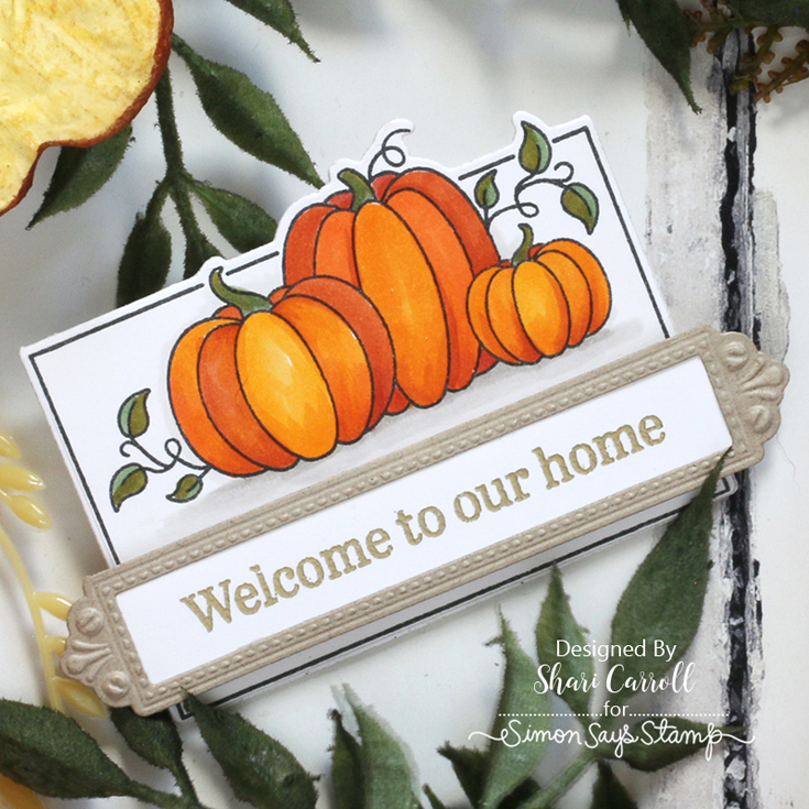 Cozy Hugs Blog Hop Shari Carroll Thanksgiving Place Cards stamp and coordinating die, Sterling Labels embossing folder