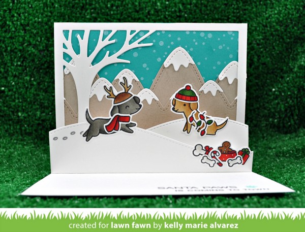 HappyHowlidays_Stitchedhillsidepopup_leafytreebackdrop_stitchedmountainborders_kellyalvarez