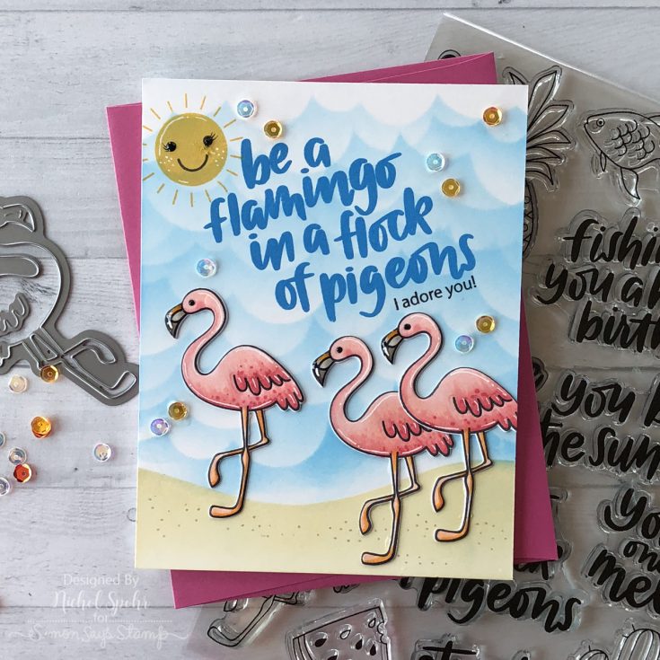Stenciled and Layered Background Flamingo Card