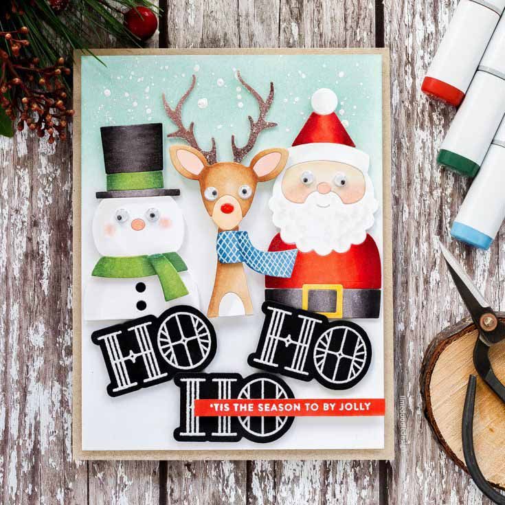 Debby Hughes Simon Says Stamp October Throwback Thursday Picture Book Deer die, Picture Book Snowman die, Picture Book Santa die, and Stained Glass Greeting stamp set Making Spirits Bright