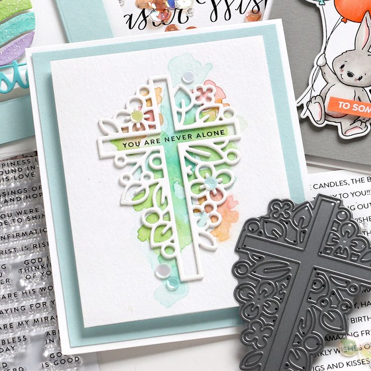 Fresh Bloom Blog Hop Shari Carroll Tiny Words Faith stamp set and Outline Floral Cross die