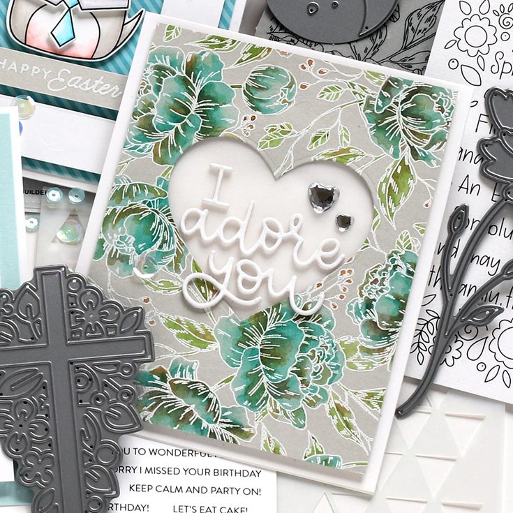 Fresh Bloom Blog Hop Shari Carroll Pretty Peonies Background stamp and I Adore You die