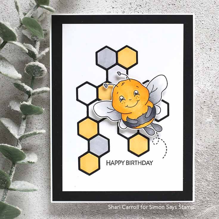 Rest and Refresh Blog Hop Shari Carroll Happy Bee stamp set, Hexagon Element die