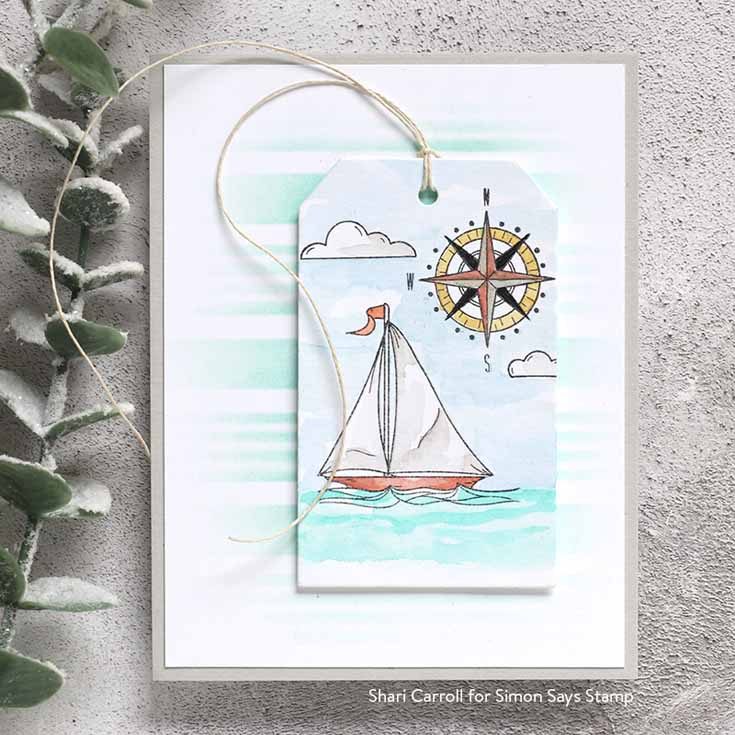 Rest and Refresh Blog Hop Shari Carroll Your Light stamp set, Nautical Stripes stencil