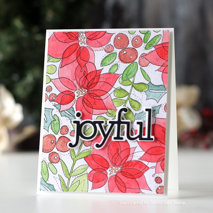 STAMPtember® Blog Party Shari Carroll Winter Mix background stamp and Joyful dies