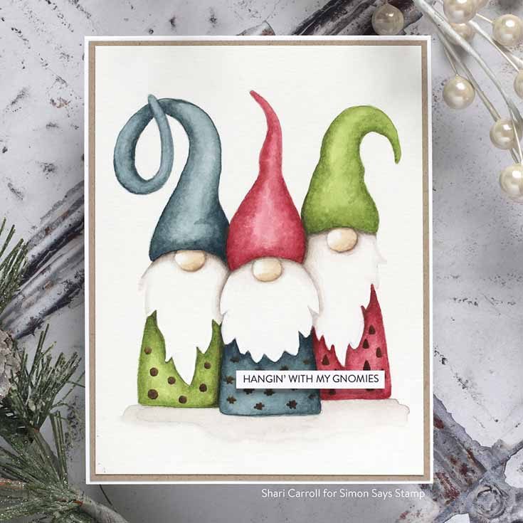 Cheer and Joy Blog Hop Shari Carroll Gnomes Stencil, Sentiment Strips Everything Winter