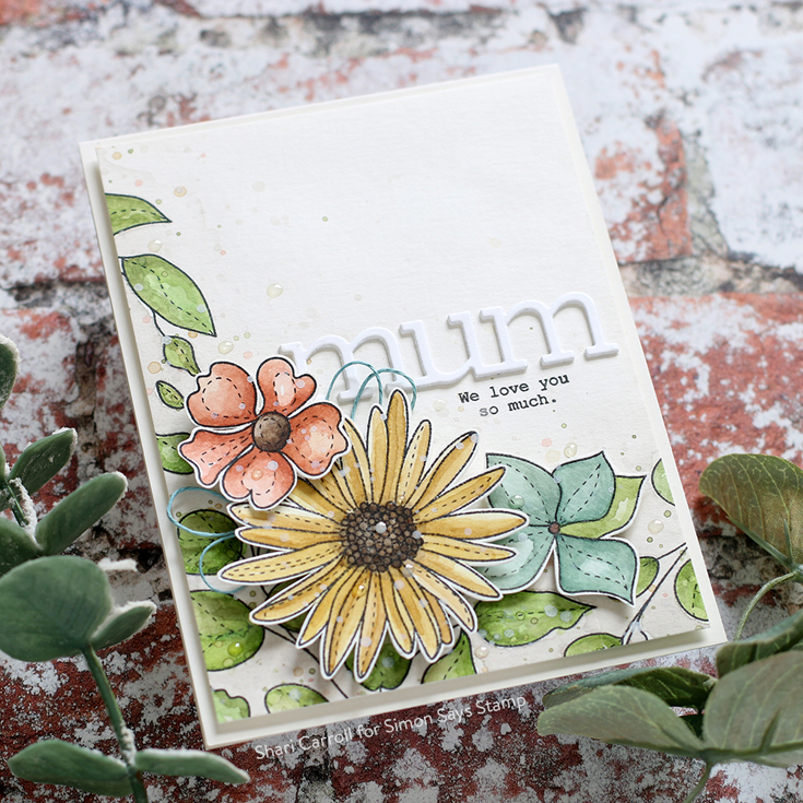 Sunny Days Ahead Blog Hop Shari Carroll Spring Flowers 4 stamp set and Mum Word/Shadow dies