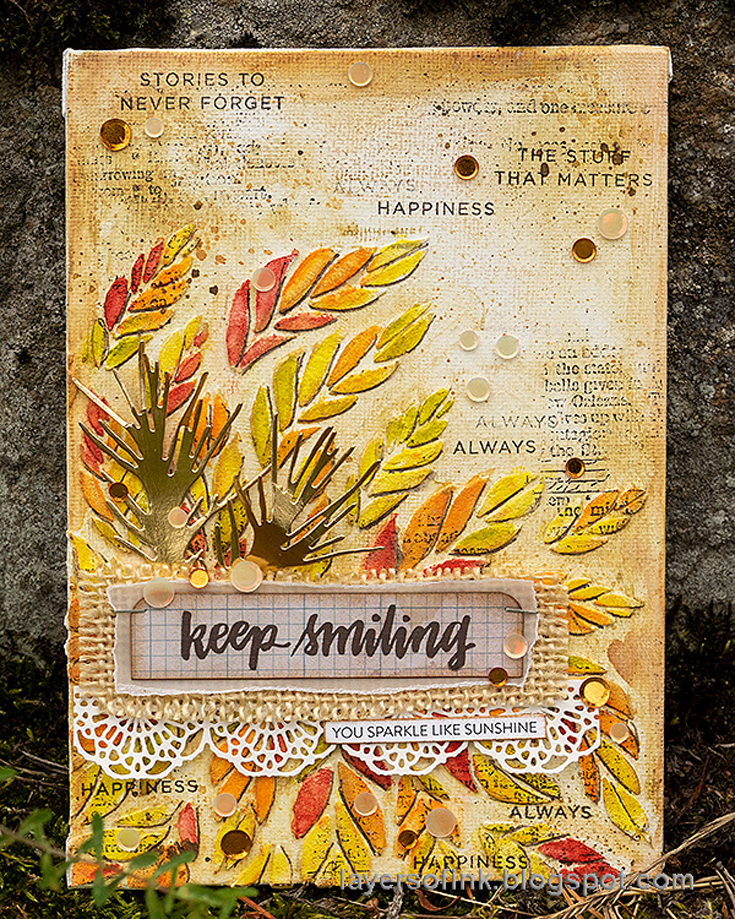 Anna-Karin Evaldsson Simon Says Stamp October 2020 Throwback Thursday Tabbed Sentiments stamp set and Tumbling Leaves stencil