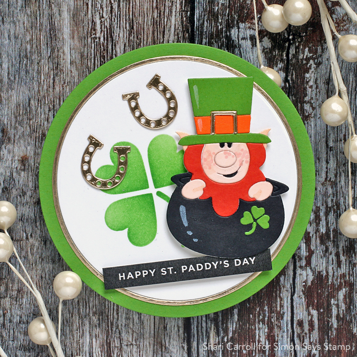 Love You, Too Blog Hop Shari Carroll Leprechaun die and Reverse Lucky Sentiment strips