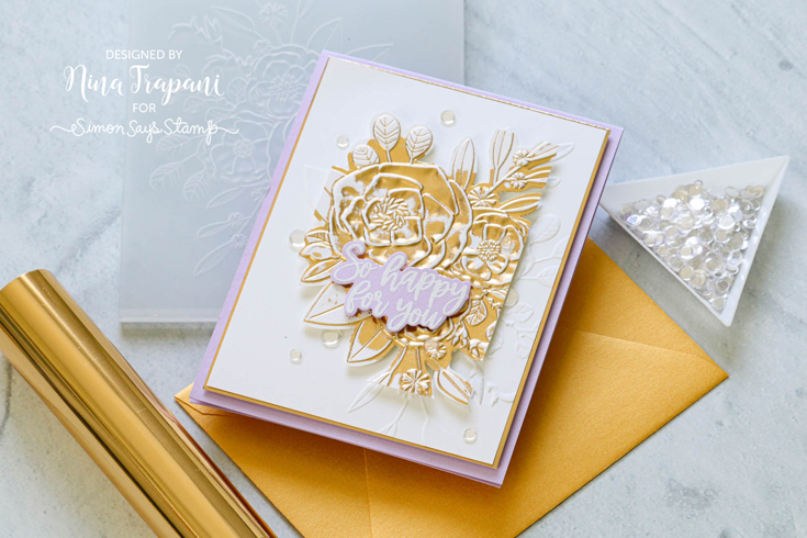 Rainbows Blog Hop Nina-Marie Trapani Roseville Bouquet embossing folder and Tied the Knot stamp and coordinating die