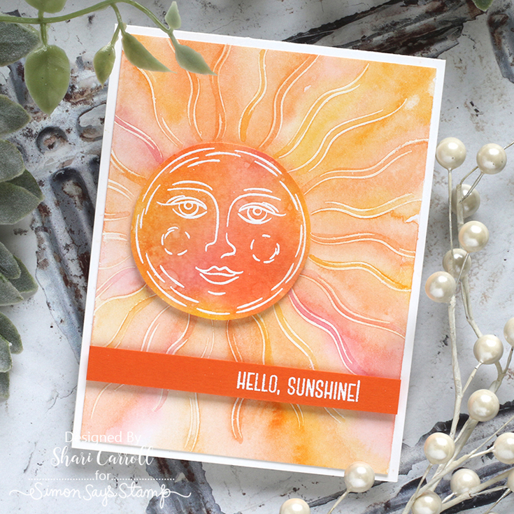 Rainbows Blog Hop Shari Carroll Shine On background stamp and Hello Sunshine stamp set