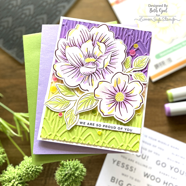Yay You Blog Hop Beth Opel Sketched Peony Blossom and Sketched Anemone hot foil plates and Yay Sentiment Strips