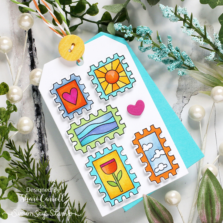 Hugs and Kisses Blog Hop Shari Carroll Printmaking Postage stamp set and coordinating dies