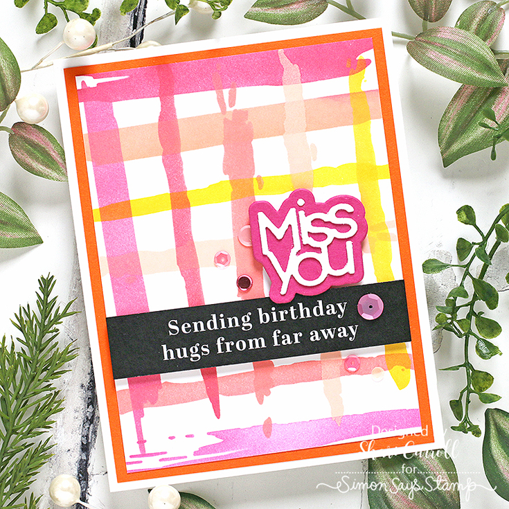 Be Creative Blog Hop Shari Carroll Brush Strokes stencil, Greetings Trio die, Reverse Birthday Wishes sentiment strips