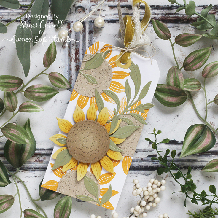 Out of This World Blog Hop Shari Carroll Bountiful Sunflower Blossom and Windswept Leaves die
