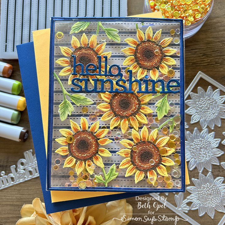 Just a Note Blog Hop Beth Opel Super Sunflower Plate die and Ticking cling