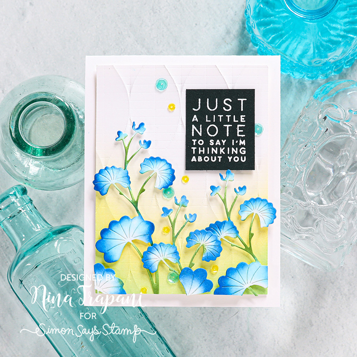 Smitten and Sweetheart Blog Hop NIna-Marie Trapani Lady’s Mantle dies, Flower Love stamp, and Rhythmic Waves embossing folder
