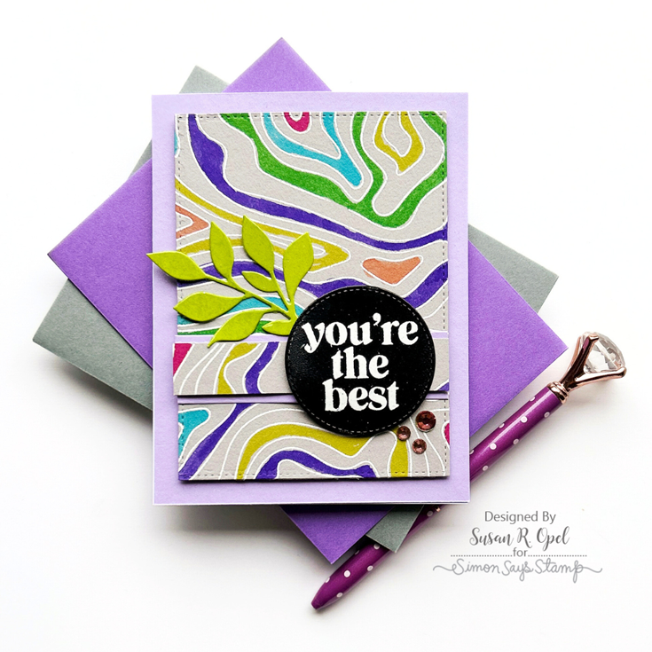Splendor Blog Hop Susan R. Opel Topography Cling, Rainbow Pawsitively Dazzling Gems, and Rainbow Splash Bold Messages 2 stamp set