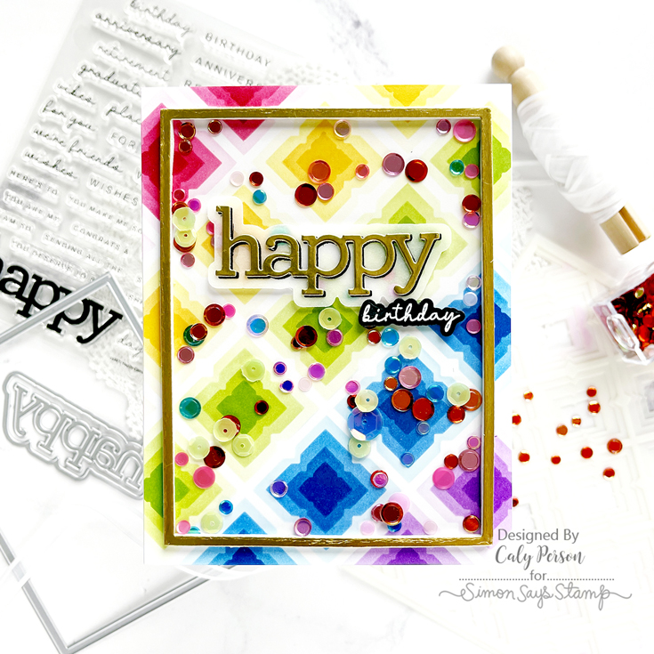 Be Bold Blog Hop Caly Person A2 Nesting Frames and CZ Design Happy dies, Tiled Art stencil, and Happy Combos stamp set and coordinating die