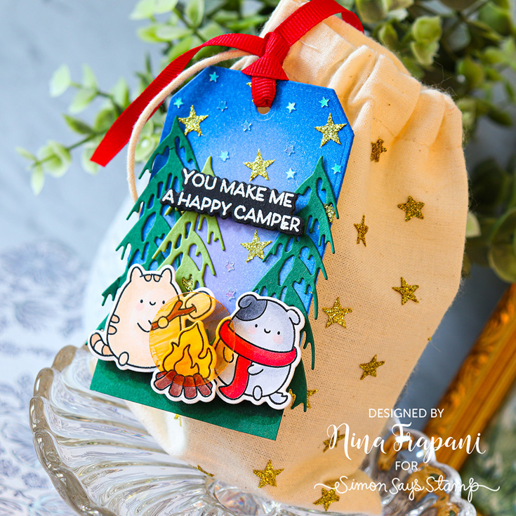 Happy Camper Blog Hop Nina-Marie Trapani Cute Campers stamp set and coordinating dies, Nested Tags die, and Simple Stars stencil