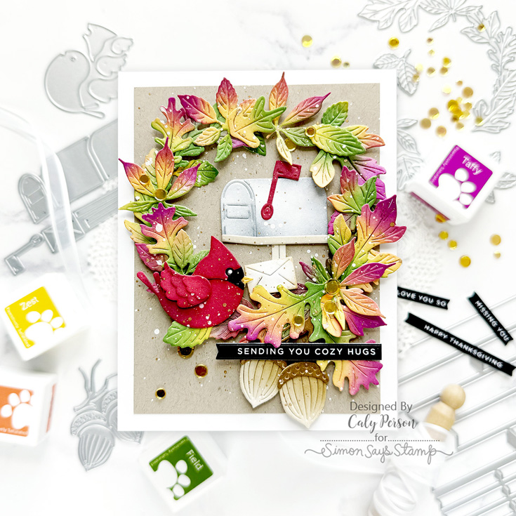 STAMPtember® Blog Party Caly Person Cute Cardinal, Fall Wreath, Mail Call, and Acorn Bundle, EZ Strips Baners dies, Reverse Fall EZ Strips