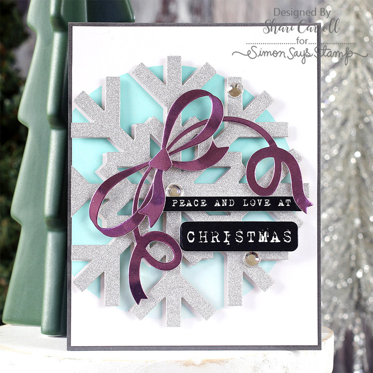 Sugar and Spice Blog Hop Shari Carroll Large Snowflake and Loopy Bow dies, EZ Strips Reverse Vintage Christmas, EZ Strips Rounded Rectangles die