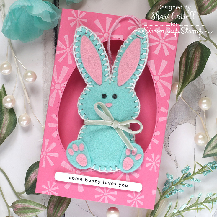 Beautiful Moments Blog Hop Shari Carroll Stitching Bunny and Basic Shapes Nested Eggs dies, Pinwheel Party stamp, and EZ Strips Easter