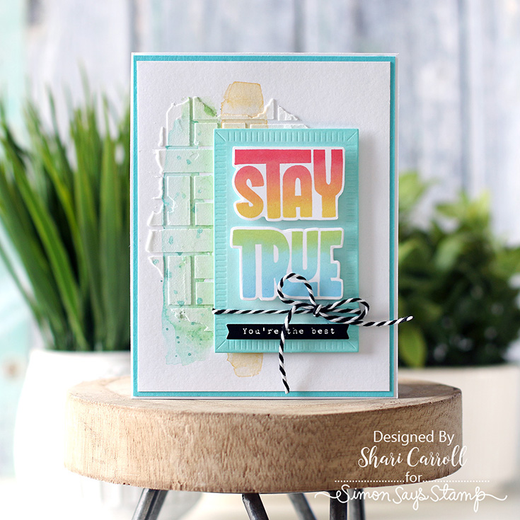 In My Heart Blog Hop Shari Carroll Stay True stamp and coordinating die, Crimped A2 Rectangles die, Big Basketweave stencil, and EZ Strips Reverse Mom