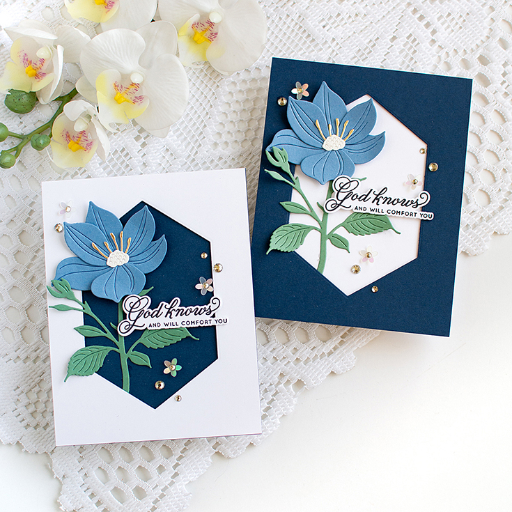 Always There Blog Hop Heather Hoffman Blessed stamp and coordinating die, Luna Flower and Elongated Hexagons dies