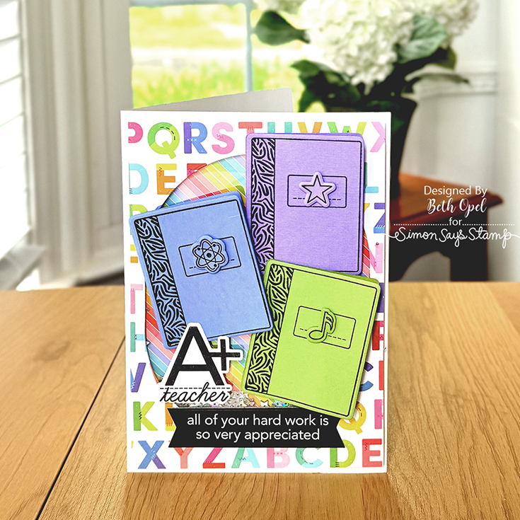 Every Happiness Blog Hop Beth Opel Best Teacher Ever stamp and coordinating die, Reverse Best Teacher Sentiment Strips, and Chunky Oval die